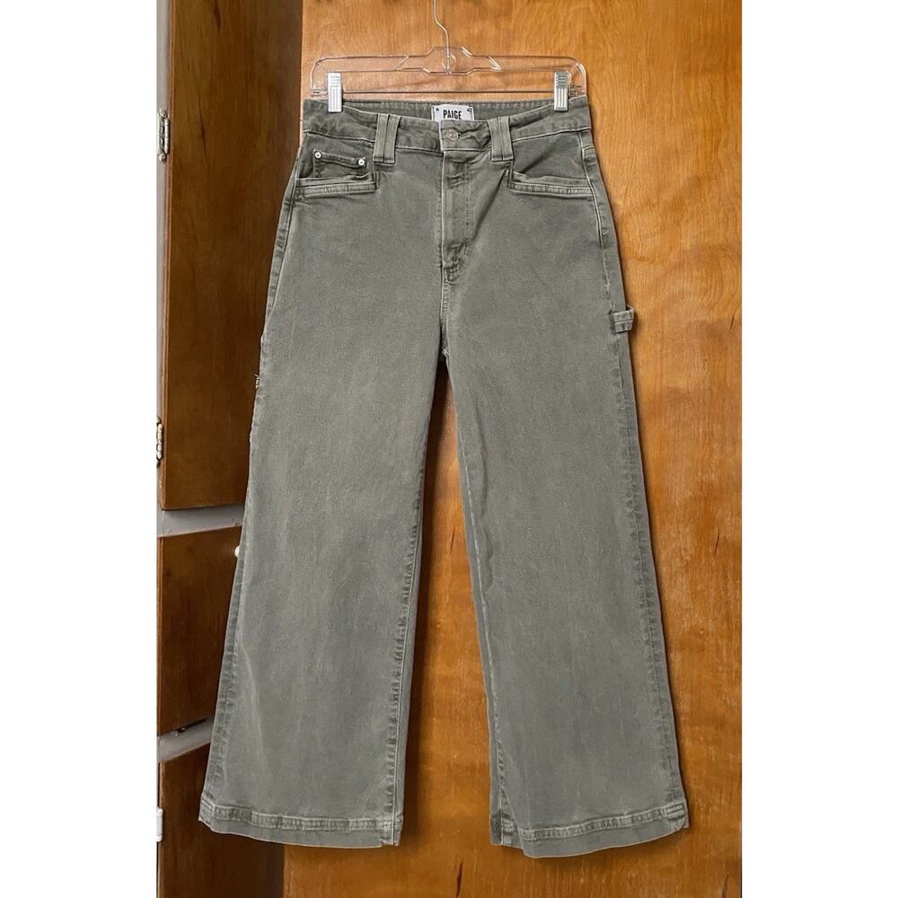 Paige Anessa Wide Leg Carpenter Jeans Olive Green Denim Size 28 High Rise Ankle - Picture 2 of 6